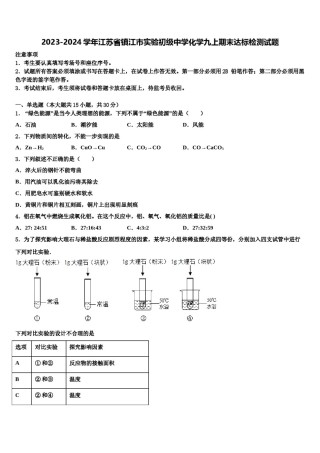 2023-2024学年江苏省镇江市实验初级中学化学九上期末达标检测试题含解析.doc