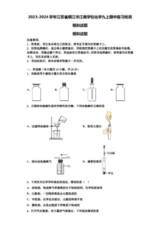 2023-2024学年江苏省镇江市江南学校化学九上期中复习检测模拟试题含解析.doc