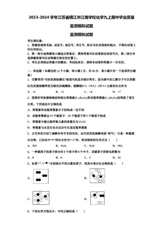 2023-2024学年江苏省镇江市江南学校化学九上期中学业质量监测模拟试题含解析.doc