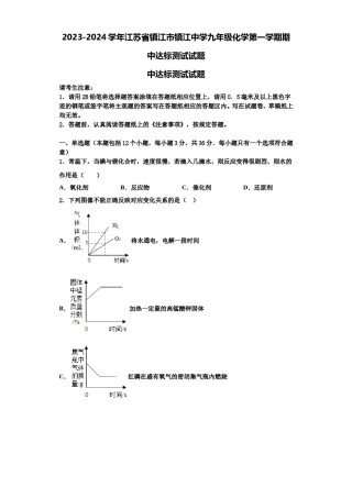 2023-2024学年江苏省镇江市镇江中学九年级化学第一学期期中达标测试试题含解析.doc