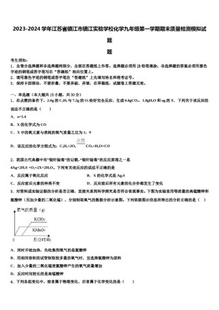 2023-2024学年江苏省镇江市镇江实验学校化学九年级第一学期期末质量检测模拟试题含解析.doc
