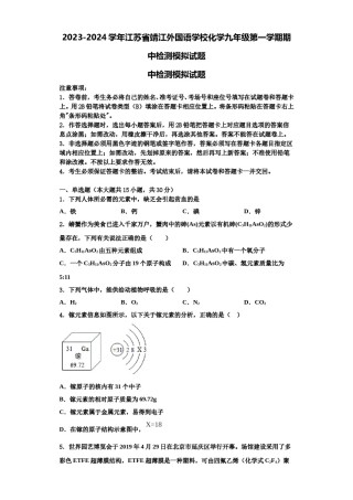 2023-2024学年江苏省靖江外国语学校化学九年级第一学期期中检测模拟试题含解析.doc