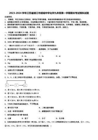 2023-2024学年江苏省靖江市靖城中学化学九年级第一学期期末考试模拟试题含解析.doc