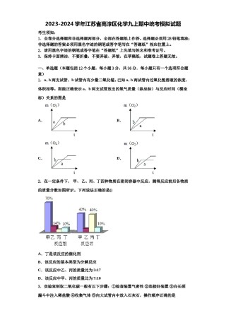 2023-2024学年江苏省高淳区化学九上期中统考模拟试题含解析.doc