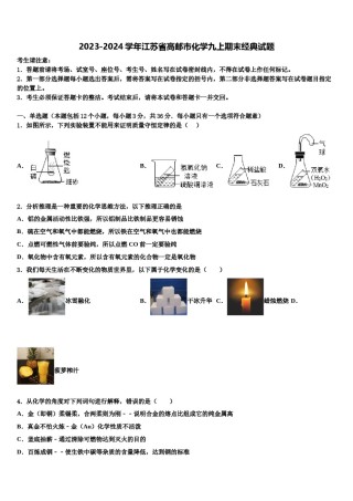 2023-2024学年江苏省高邮市化学九上期末经典试题含解析.doc