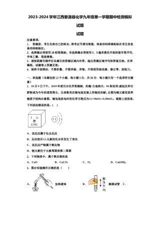 2023-2024学年江西婺源县化学九年级第一学期期中检测模拟试题含解析.doc
