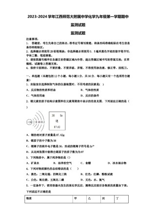 2023-2024学年江西师范大附属中学化学九年级第一学期期中监测试题含解析.doc
