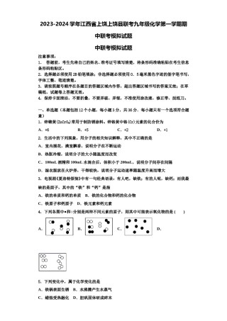 2023-2024学年江西省上饶上饶县联考九年级化学第一学期期中联考模拟试题含解析.doc