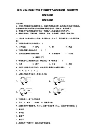 2023-2024学年江西省上饶县联考九年级化学第一学期期中经典模拟试题含解析.doc