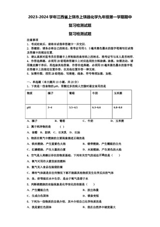 2023-2024学年江西省上饶市上饶县化学九年级第一学期期中复习检测试题含解析.doc