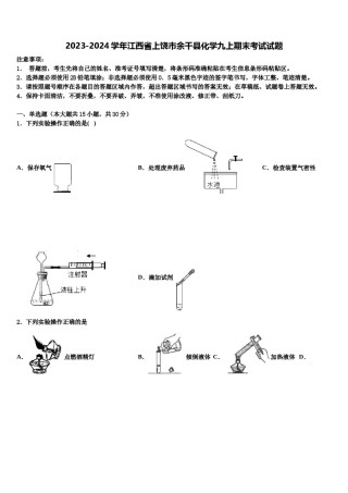 2023-2024学年江西省上饶市余干县化学九上期末考试试题含解析.doc