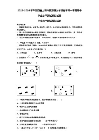 2023-2024学年江西省上饶市婺源县九年级化学第一学期期中学业水平测试模拟试题含解析.doc