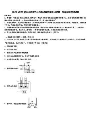 2023-2024学年江西省九江市彭泽县九年级化学第一学期期末考试试题含解析.doc