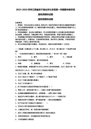 2023-2024学年江西省余干县化学九年级第一学期期中教学质量检测模拟试题含解析.doc