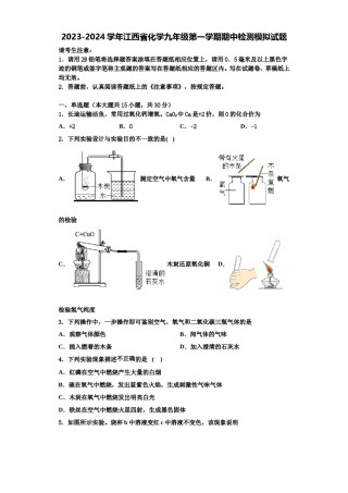 2023-2024学年江西省化学九年级第一学期期中检测模拟试题含解析.doc