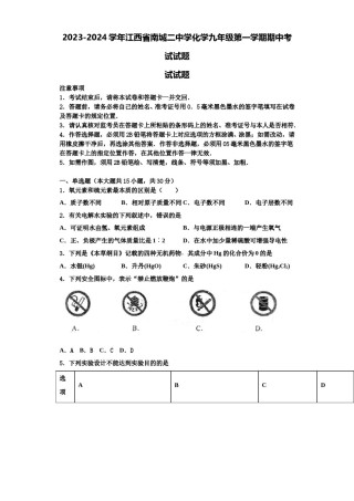 2023-2024学年江西省南城二中学化学九年级第一学期期中考试试题含解析.doc