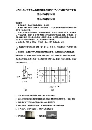 2023-2024学年江西省南康区南康八中学九年级化学第一学期期中经典模拟试题含解析.doc