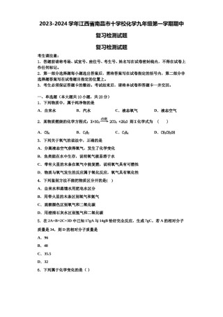 2023-2024学年江西省南昌市十学校化学九年级第一学期期中复习检测试题含解析.doc
