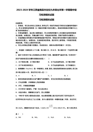 2023-2024学年江西省南昌市名校九年级化学第一学期期中复习检测模拟试题含解析.doc