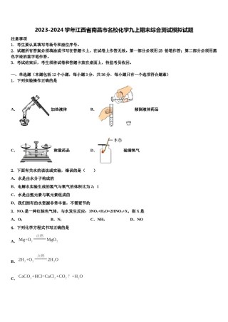 2023-2024学年江西省南昌市名校化学九上期末综合测试模拟试题含解析.doc