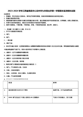2023-2024学年江西省南昌市心远中学九年级化学第一学期期末监测模拟试题含解析.doc