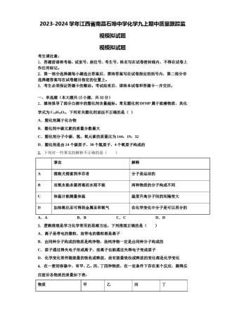 2023-2024学年江西省南昌石埠中学化学九上期中质量跟踪监视模拟试题含解析.doc
