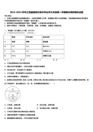 2023-2024学年江西省南昌石埠中学化学九年级第一学期期末调研模拟试题含解析.doc