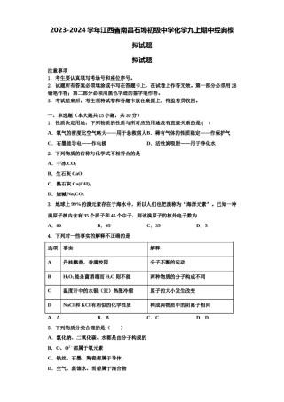 2023-2024学年江西省南昌石埠初级中学化学九上期中经典模拟试题含解析.doc