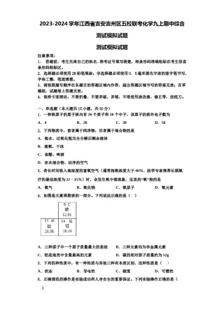 2023-2024学年江西省吉安吉州区五校联考化学九上期中综合测试模拟试题含解析.doc