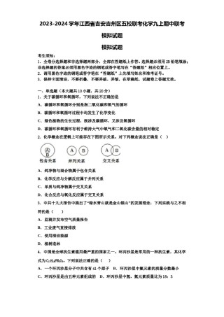 2023-2024学年江西省吉安吉州区五校联考化学九上期中联考模拟试题含解析.doc