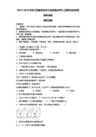 2023-2024学年江西省吉安市七校联盟化学九上期中达标检测模拟试题含解析.doc