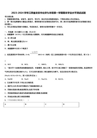 2023-2024学年江西省吉安市化学九年级第一学期期末学业水平测试试题含解析.doc