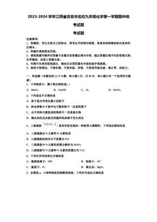2023-2024学年江西省吉安市名校九年级化学第一学期期中统考试题含解析.doc