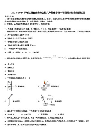 2023-2024学年江西省吉安市名校九年级化学第一学期期末综合测试试题含解析.doc