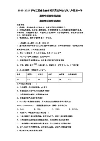 2023-2024学年江西省吉安市朝宗实验学校化学九年级第一学期期中质量检测试题含解析.doc