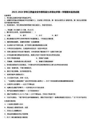 2023-2024学年江西省吉安市泰和县九年级化学第一学期期末监测试题含解析.doc
