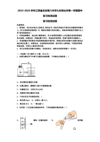 2023-2024学年江西省吉安第八中学九年级化学第一学期期中复习检测试题含解析.doc