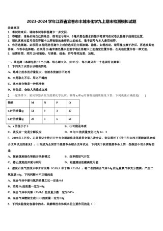 2023-2024学年江西省宜春市丰城市化学九上期末检测模拟试题含解析.doc