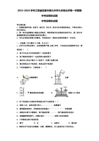 2023-2024学年江西省宜春市第九中学九年级化学第一学期期中考试模拟试题含解析.doc