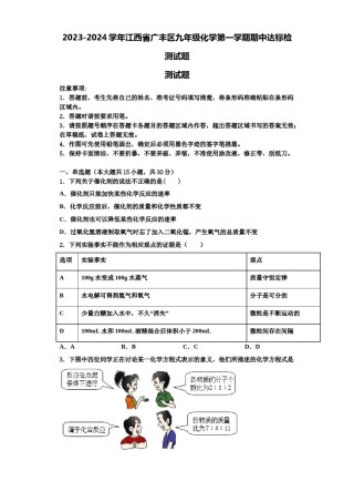 2023-2024学年江西省广丰区九年级化学第一学期期中达标检测试题含解析.doc