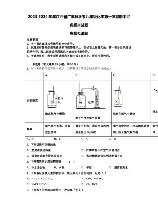 2023-2024学年江西省广丰县联考九年级化学第一学期期中经典模拟试题含解析.doc