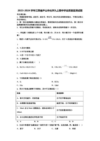 2023-2024学年江西省庐山市化学九上期中学业质量监测试题含解析.doc