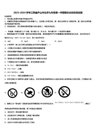 2023-2024学年江西省庐山市化学九年级第一学期期末达标检测试题含解析.doc