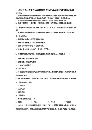 2023-2024学年江西省赣州市化学九上期中统考模拟试题含解析.doc