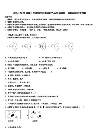 2023-2024学年江西省赣州市南康区九年级化学第一学期期末统考试题含解析.doc