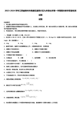 2023-2024学年江西省赣州市南康区唐西片区九年级化学第一学期期末教学质量检测试题含解析.doc