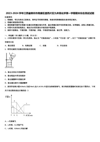 2023-2024学年江西省赣州市南康区唐西片区九年级化学第一学期期末综合测试试题含解析.doc