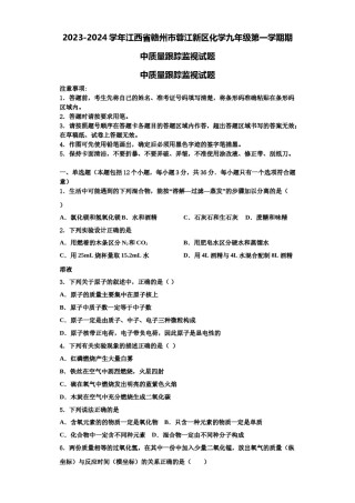 2023-2024学年江西省赣州市蓉江新区化学九年级第一学期期中质量跟踪监视试题含解析.doc