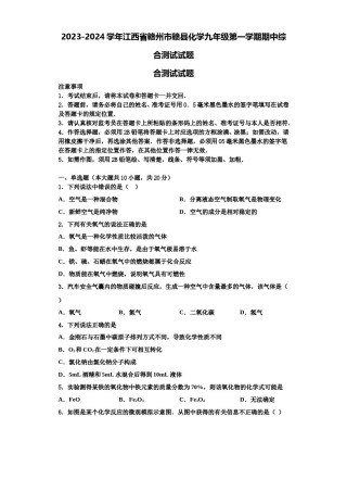 2023-2024学年江西省赣州市赣县化学九年级第一学期期中综合测试试题含解析.doc