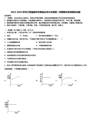 2023-2024学年江西省赣州市赣县化学九年级第一学期期末检测模拟试题含解析.doc